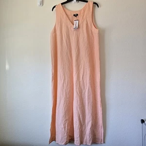 NWT DKNY Womens Sz XL Linen Maxi Dress Slit Beach Vacation Coastal Summer Spring - Picture 1 of 7
