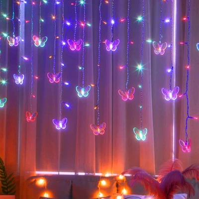 Butterfly Curtain Fairy Lights USB Plug in,120 LED 8 Modes 20FT Firefly Twink... - Image 1 of 4