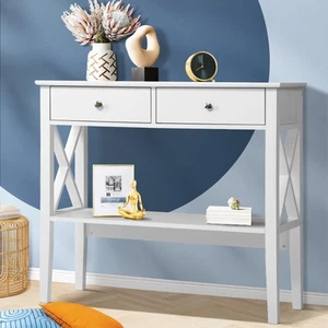 Oikiture Console Table Hall Side Entry 2 Drawers Hallway Display Shelf Desk - Picture 1 of 10