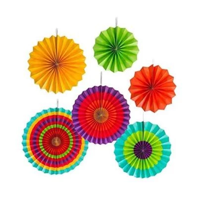 Colorful Paper Fans Party Decorations 6pcs Mexican Fiesta Hanging Decor Birthday - image 1 of 4