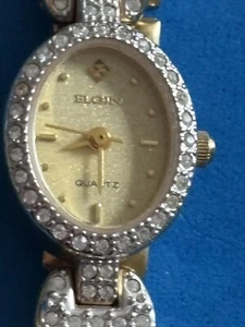 Vintage Elgin Gold Quartz Rhinestone Watch - Picture 1 of 3