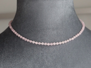ROSE QUARTZ 4MM ROUNDS NECKLACE  ~ 925 STERLING SILVER 18" IN LENGTH