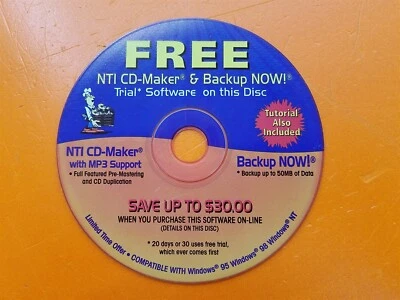 ⭐️⭐️⭐️⭐️⭐️ PC Software CD Disc Free NTI CD Maker & Backup  - Image 1 of 3