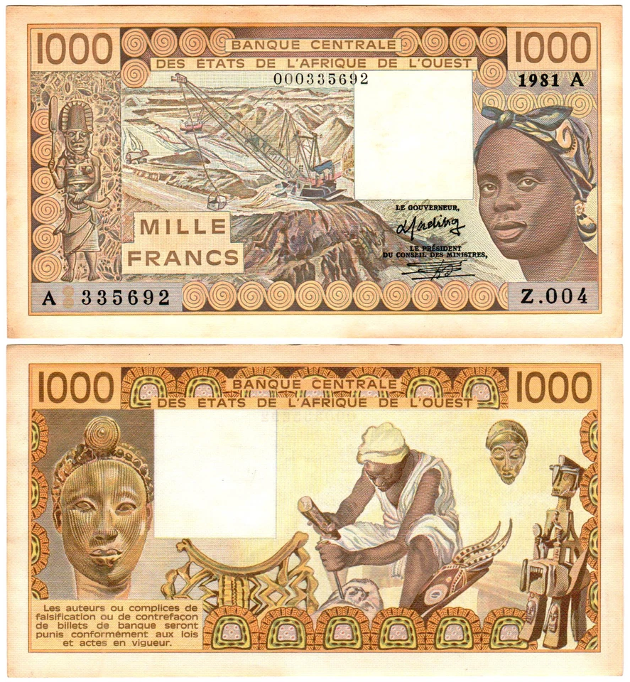 West African States 1000 Francs P#107Abx (1981) UNC - Image 1 of 1