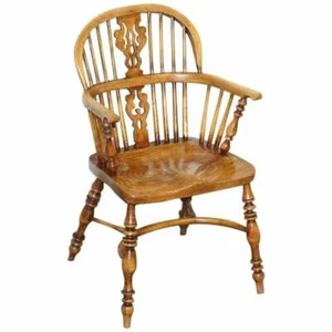 ENGLISH CLASSIC ANTIQUE VICTORIAN 19TH CENTURY ELM HOOP BACK WINDSOR ARMCHAIR - Picture 1 of 12