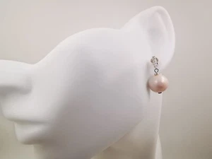 Real 12mm Sea Pearl 0.5ct Round Cut VVS1/D Moissanite Earrings Hallmark PT950 - Picture 1 of 24