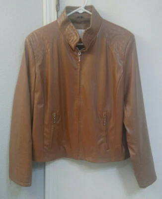 Винтажный женщин Nuage коричневый / желтовато-коричневый с подкладкой искусственной кожи куртка размер Lg с швом деталь - Изображение 1 из 4