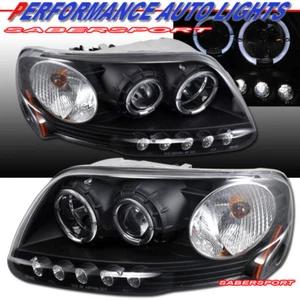 Par de faros proyector Halo negros con LED para 97.8-03 F-150 / 97-02 Expedition - Imagen 1 de 3