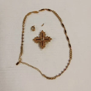 Camrose Kross JBK Jackie Kennedy Jeweled Maltese Cross Pendant Brooch Necklace - Picture 1 of 9