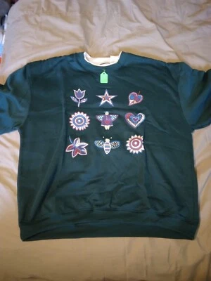 Adult XL Sweatshirt Green with white collar flower star angel heart bee 275655 - Image 1 of 2
