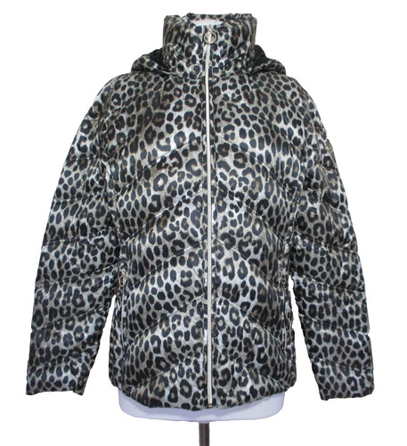 Michael Kors piumino confezionabile giacca con cappuccio stampa leopardata L donna