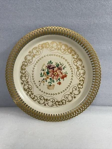 1950’s Vintage MCM FLORAL Decorative Tray EUC MCM Social Supper Metal 12 Inch - Picture 1 of 12
