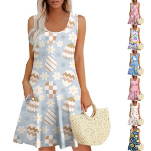 Women's Dresses Summer Loose Sundresses Fashion Easter Casual Printed Dress - Picture 1 of 33