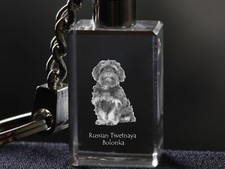 Russian Tsvetnaya Bolonka, Dog Crystal Keyring, Keychain, Crystal Animals USA