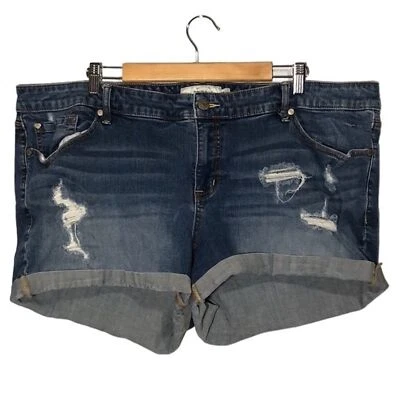 TORRID | Mid Rise Distressed Cuffed Denim Shortie Blue Jean Short size 24 - Image 1 of 4