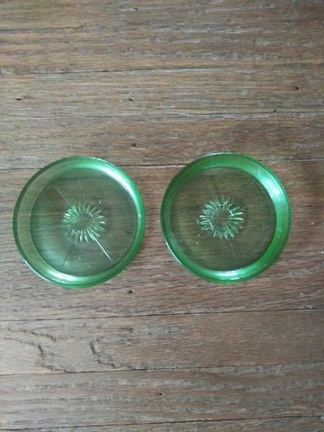 Vintage 2pc 3 1/4" Green Glass Caster Cups Cover