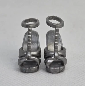 Barbie Doll Silver High Heel Sandals Shoes Fashionista Accessories Miniature 03 - Picture 1 of 5