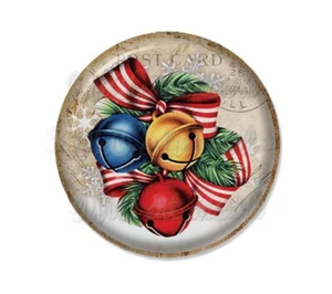 Holiday Vintage Jingle Bells Handmade Pocket Mirror, Magnet, or Pinback 2.25" - Picture 1 of 4