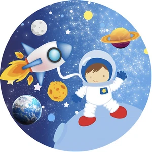 SPACE ASTRONAUT ROCKET MOON EARTH SATURN ASTEROID PARTY ROUND BIRTHDAY BANNER - Picture 1 of 2