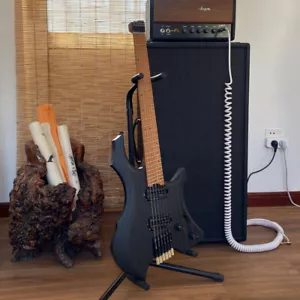Acepre Black Headless Electric Guitar Oblique Frets Jumbo Stainless Steel Frets - Picture 1 of 28