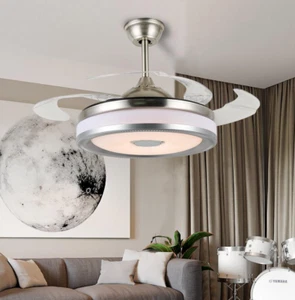 42" Bluetooth Music Ceiling Fan with Light Remote 7-Color Change LED Chandelier - Picture 1 of 12