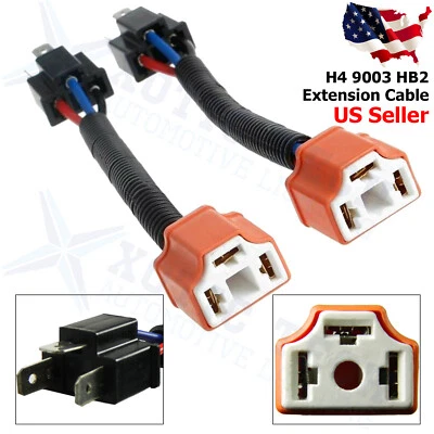 2x H4 9003 Cerámica Alta Calor Faro Cableado Arnés Enchufe Enchufe Cable de Extensión Foto 1 de 4