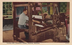 POSTCARD Plymouth Carding Mill, Greenfield Village, Dearborn, MI, Spinning Wheel - Picture 1 of 2