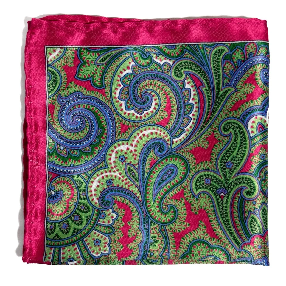 Hot Pink & Green Paisley Pocket Square (Small 9") - Image 1 of 4