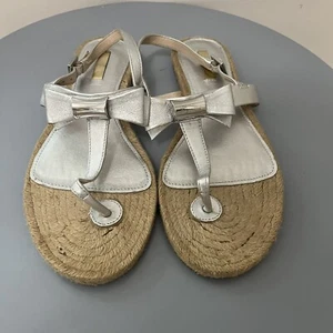 Louise et Cie Adrean Leather Espadrille Sandals Silver Bow Size 8.5 - Picture 1 of 7