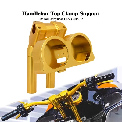 Carcasa de calibre de abrazadera de elevador de 10" dorada para manillar Harley Road Glide de 1,25" 15-23 Foto 1 de 4