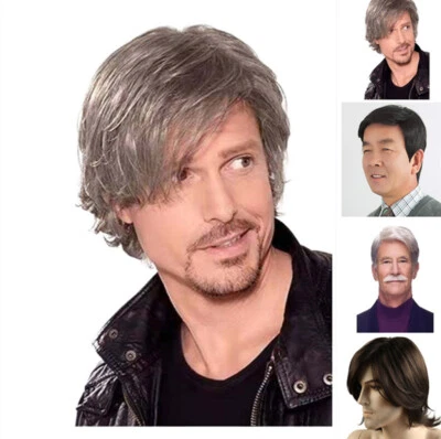 Mens Short Straight Wigs Real Natural Synthetic Daily Natural Full Wigs - Image 1 of 4