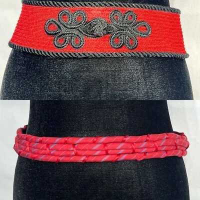 Vintage 1980's Lot of 2 Ladies Belts Red Black and Red Blue Braided Adjustable - Image 1 of 4