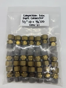 Lot Of 21, Compression Tube Make Connector, 1/2” ID x 3/4” OD, NOS - Picture 1 of 14