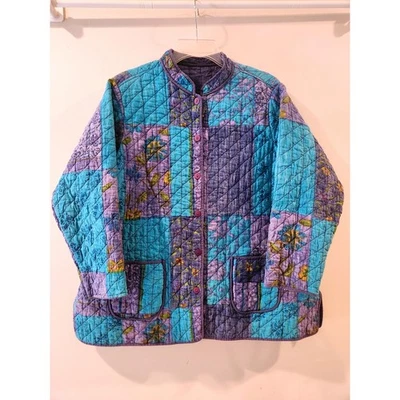 Floral Quilted Fabric Jacket Blazer Teal Purple Womens Medium / Large - Image 1 of 4