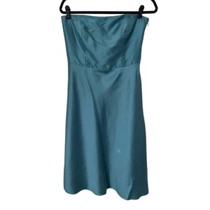 Ann Taylor Dress Womens 8 Teal Blue Silk Strapless Sweetheart Cocktail Party - Picture 1 of 12