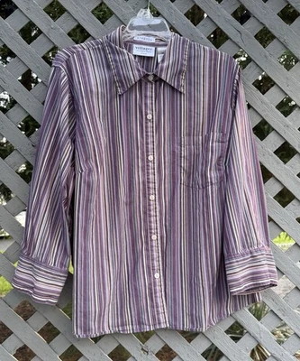 Mujer Villager Talla 18W Tostado Ciruela Marrón Rayas Botón Delantero Manga Larga Foto 1 de 4