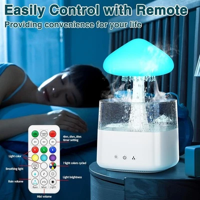 Humidificador Rain Cloud para dormitorio 450 ml, difusor de aceites esenciales + LED y control remoto Foto 1 de 4