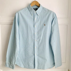 Ralph Lauren Gingham Check Oxford Shirt Mens XL Sky Blue White Heavy Cotton Pony - Picture 1 of 11