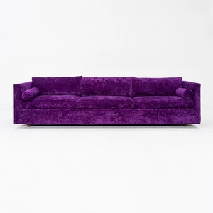 1970s Harvey Probber Attributed Tuxedo Sofa in Purple Velvet Upholstery 2x Avail - Picture 1 of 12