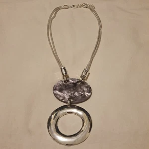 Statement Marble Circle Pendant Necklace Art Deco Geometric Oversized Large Big - Picture 1 of 11