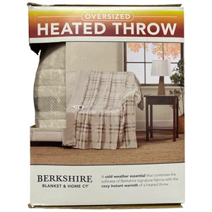Berkshire Oversized Heated Throw with Auto Shut Off, 60"x70", Plaid Neutral - Picture 1 of 2