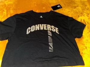 NEW With Tags Black Converse~Crop T~Shirt Cheetah Accent Size Med - Picture 1 of 6
