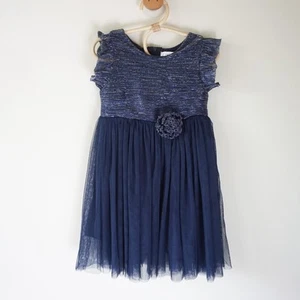 Popatu Sparkle Tulle Special Occasion Party Wedding Dress Navy Blue Girls 4 - Picture 1 of 10