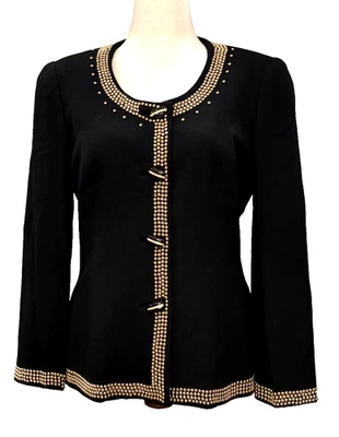 Blazer De Colección David Hayes Saks Quinta Lana Para Mujer’s 10 Negro Dorado Tachonado Dinero Antiguo Foto 1 de 4