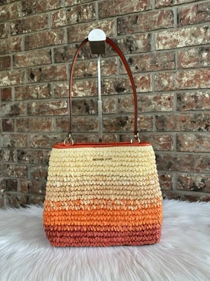 Michael Kors Pratt Women Medium Ombré Straw Bucket Shoulder Bag Lady Purse MK - Image 1 of 4