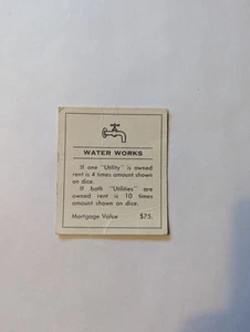 Monopoly Water Works Property Card Replacement 1961 Vintage - Picture 1 of 2