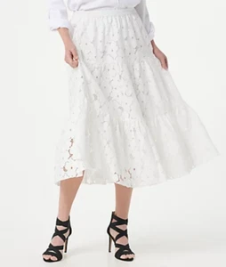 Linea by Louis Dell'Olio - Regular Cotton Blend Eyelet Skirt - White - 2X - Picture 1 of 4