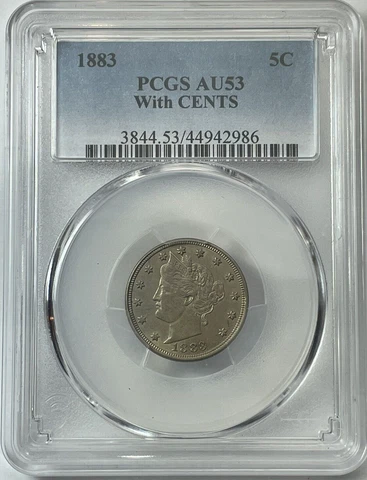 1883 Liberty 'V' Nickel 'With CENTS' PCGS AU53 -  Tough Varity in This Grade Cover