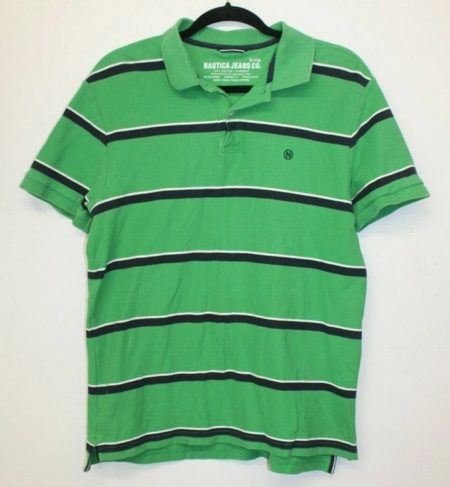 Camisa Polo Nautica Jeans Co. 100% Algodón Juvenil Talla XL Verde/Azul Marino/Blanco Foto 1 de 4