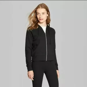 Wild Fable Women's Long Sleeve Zip-Up Black Sweater Hoodie Medium - Picture 1 of 2